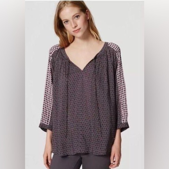 LOFT Tops - Loft Mixed Geo Peasant Blouse Brown Tile Floral -  size medium